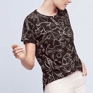 Anthro Postmark Black Cat Fox Bird Tee S